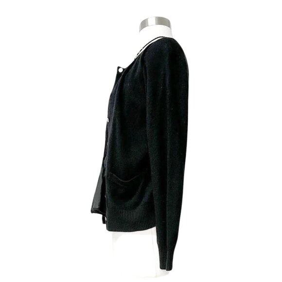 Sacai Japanese Black Cotton Pleat & Cardigan Layer Top - Picture 6 of 14